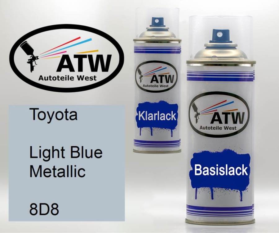 Toyota, Light Blue Metallic, 8D8: 400ml Sprühdose + 400ml Klarlack - Set, von ATW Autoteile West.